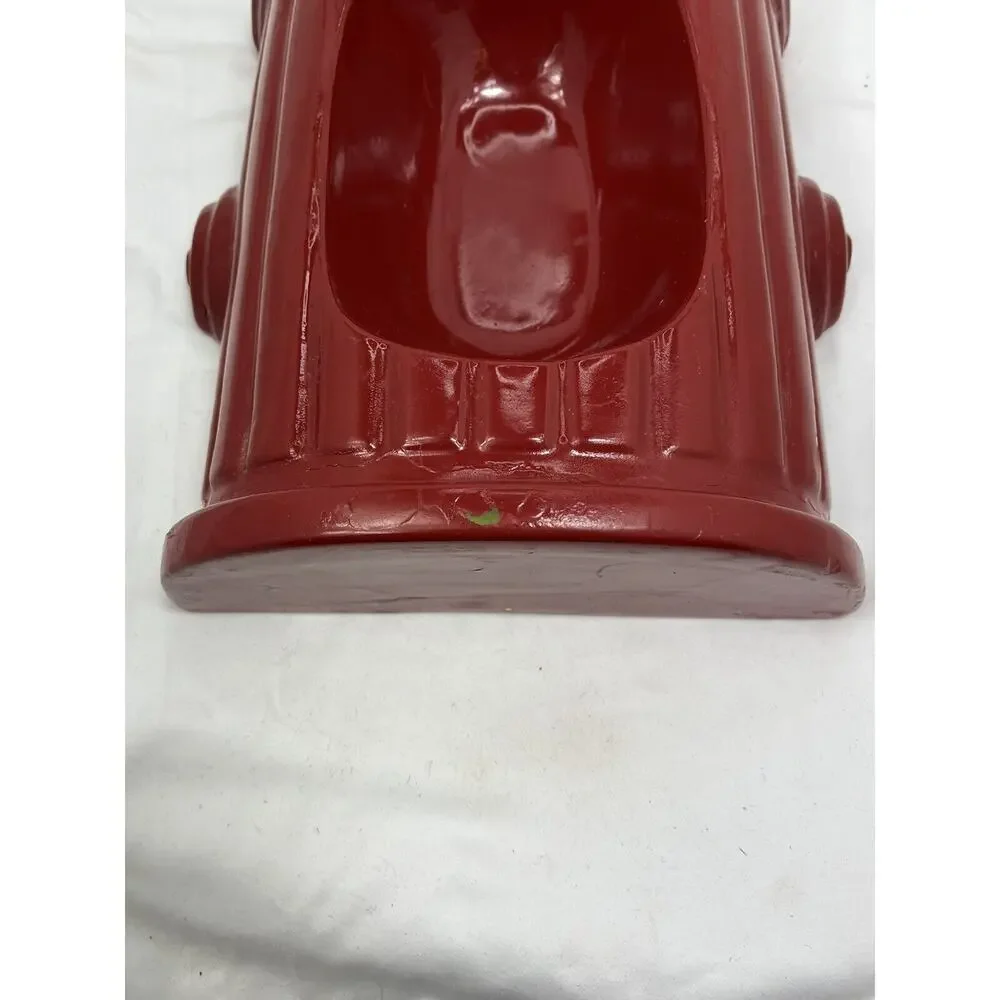 Vintage Red Fire Hydrant Dog Feeder Bowl Glazed Ceramic RARE 12” 🚒 Mid-century